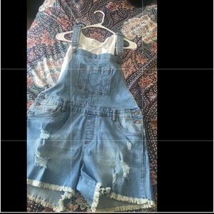 Venus overalls with white shirt underneath